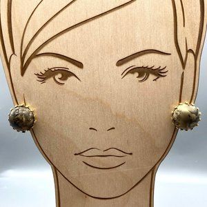 Vintage Brown Swirl Dome Earrings, Gold Tone Clip On Neutral Marbled Lucite